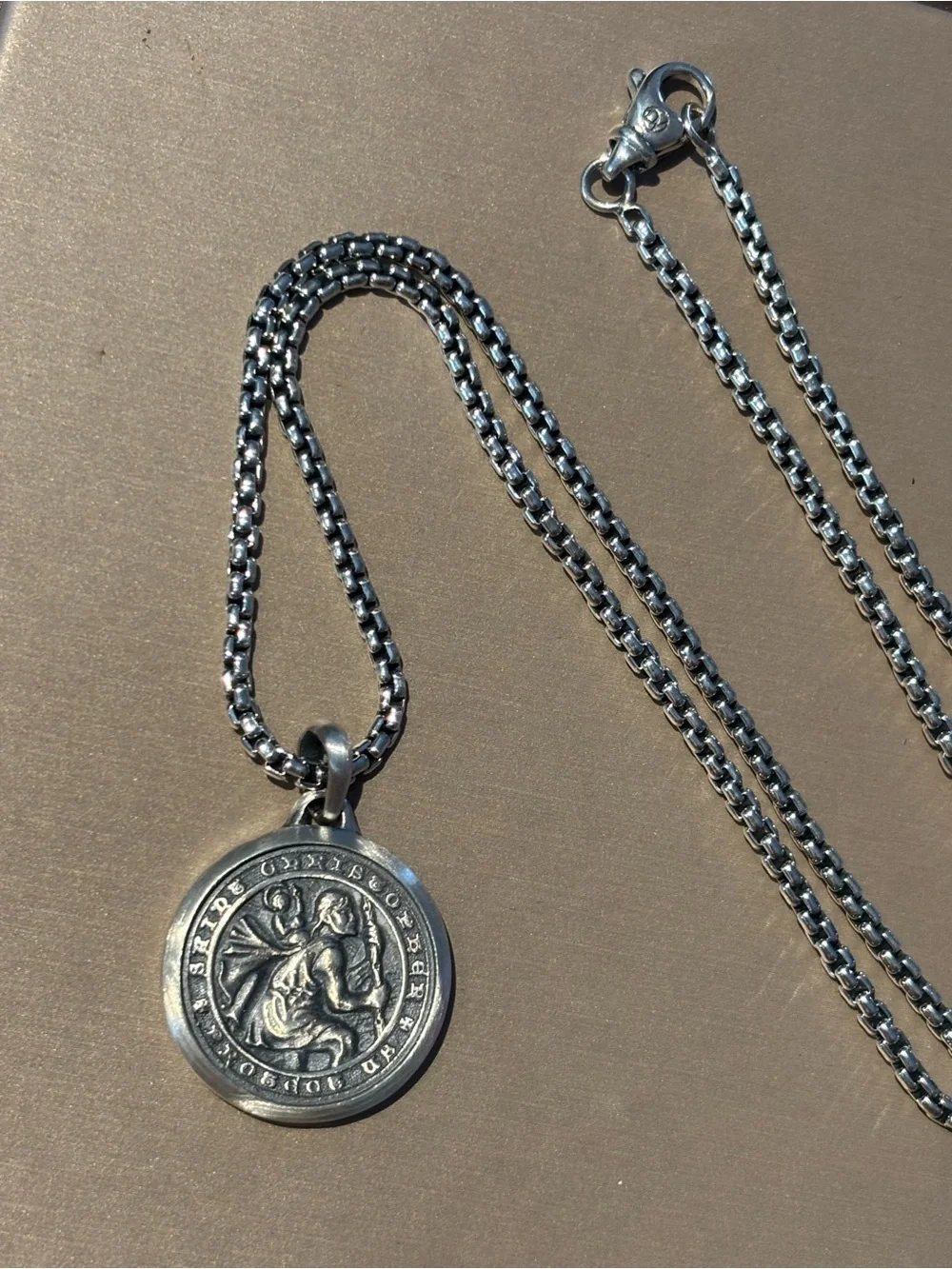 David Yurman st Cristopher amulet Sterling silver 925 and box chain 2.7mm 22”